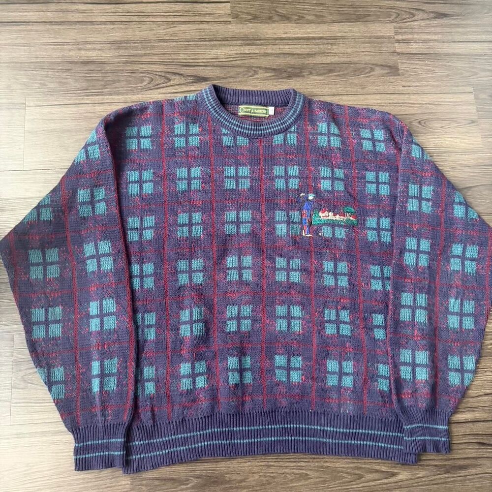 Vintage 90s Croft & Barrow multicolored golf sweater Size Large Embroidered
